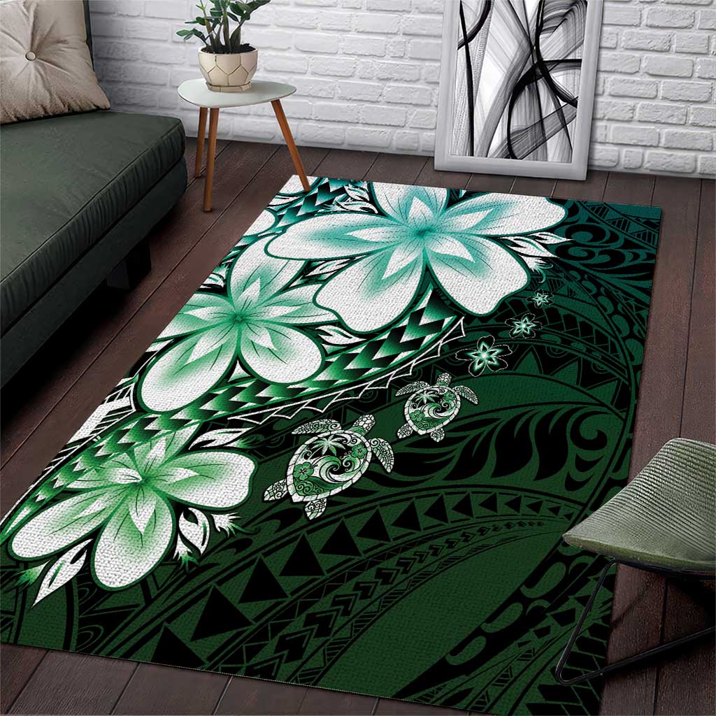 Polynesia Romantic Valentine Area Rug Sea Turtle Couple With Aqua Gradient Plumeria LT05 Aqua - Polynesian Pride