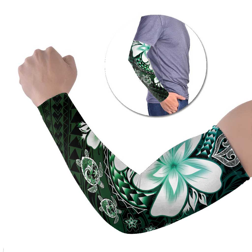 Polynesia Romantic Valentine Arm Sleeves Sea Turtle Couple With Aqua Gradient Plumeria LT05 Set of 2 Aqua - Polynesian Pride