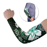 Polynesia Romantic Valentine Arm Sleeves Sea Turtle Couple With Aqua Gradient Plumeria LT05 Set of 2 Aqua - Polynesian Pride