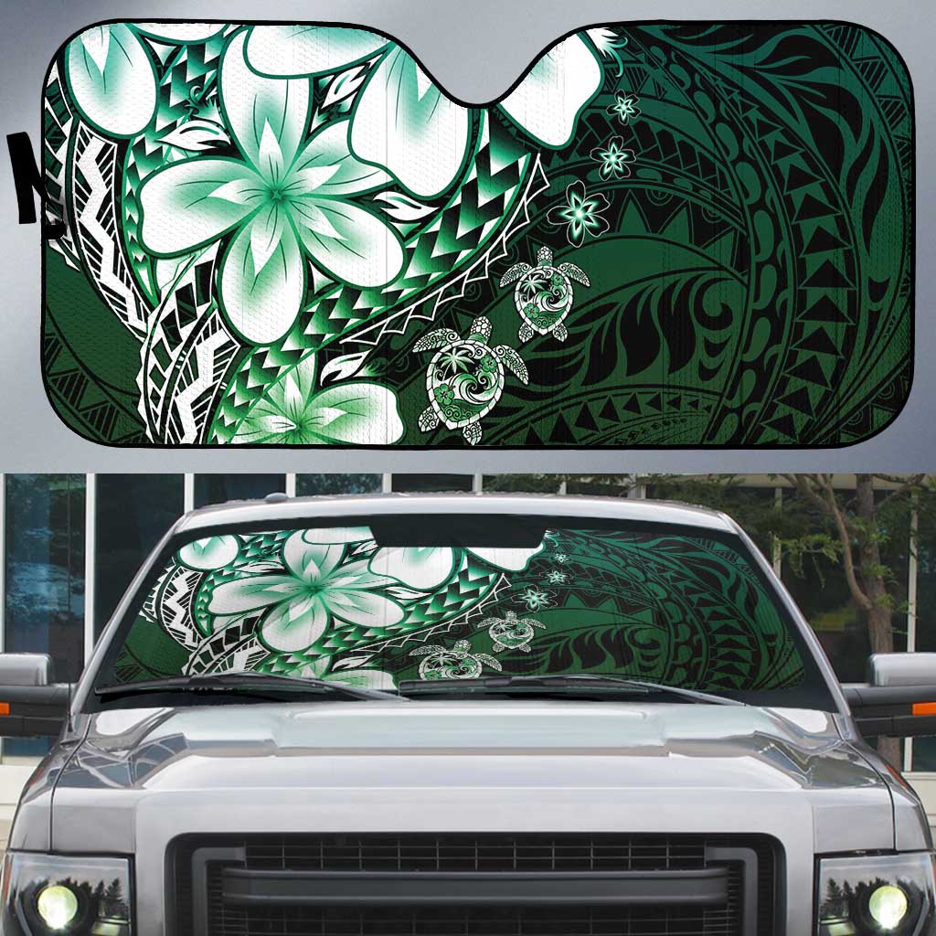 Polynesia Romantic Valentine Auto Sun Shade Sea Turtle Couple With Aqua Gradient Plumeria LT05 Aqua - Polynesian Pride
