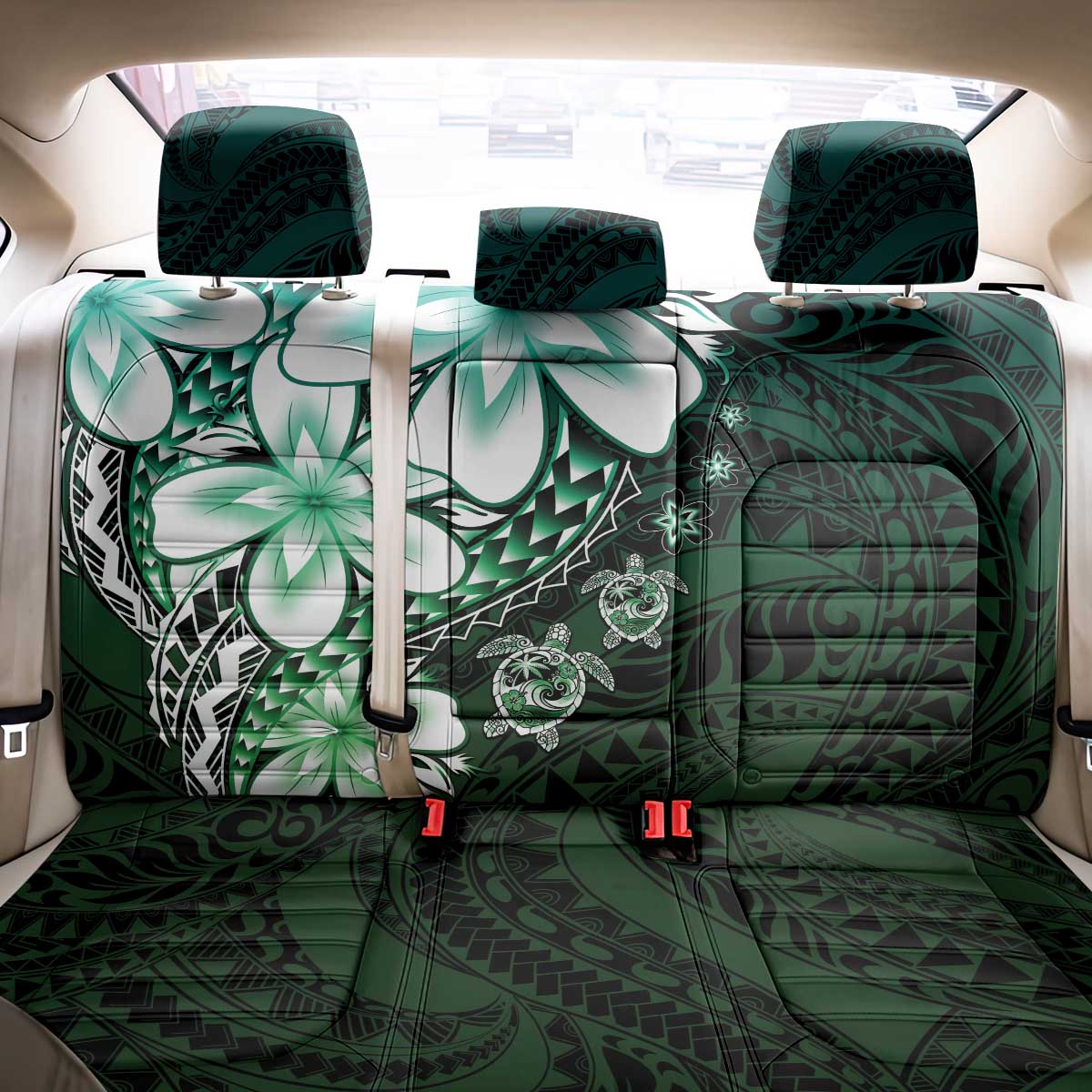 Polynesia Romantic Valentine Back Car Seat Cover Sea Turtle Couple With Aqua Gradient Plumeria LT05 - Polynesian Pride