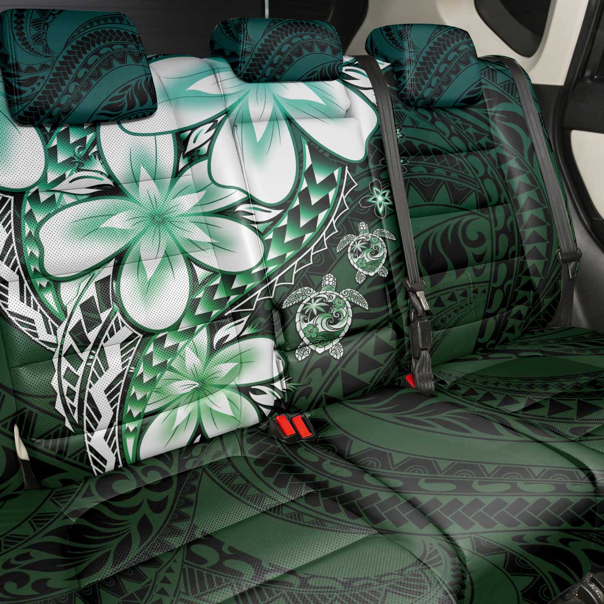 Polynesia Romantic Valentine Back Car Seat Cover Sea Turtle Couple With Aqua Gradient Plumeria LT05 - Polynesian Pride