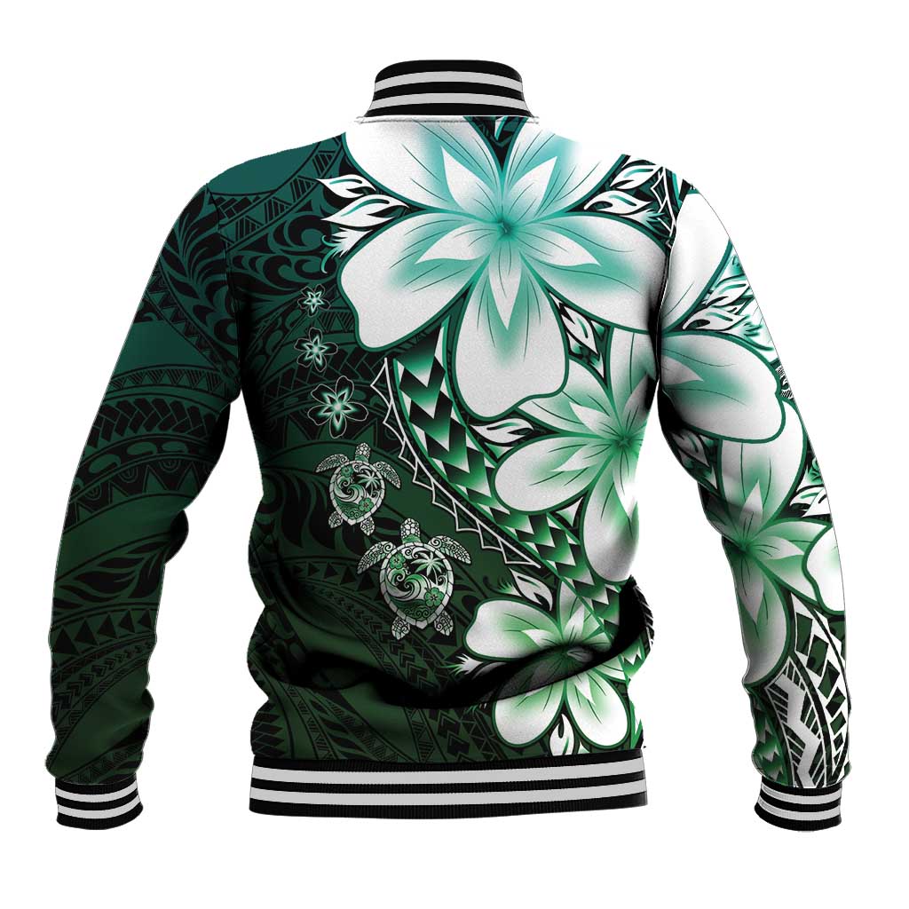 Polynesia Romantic Valentine Baseball Jacket Sea Turtle Couple With Aqua Gradient Plumeria LT05 - Polynesian Pride