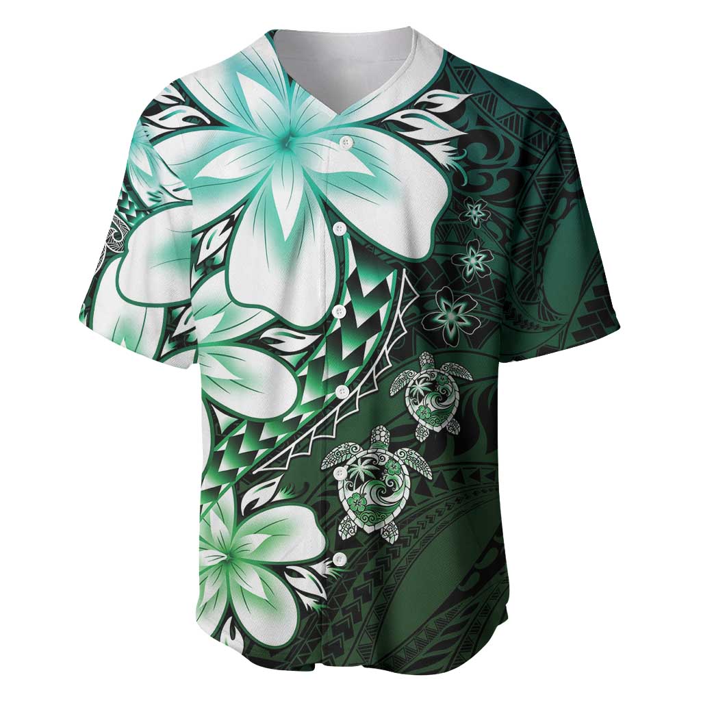 Polynesia Romantic Valentine Baseball Jersey Sea Turtle Couple With Aqua Gradient Plumeria LT05 Aqua - Polynesian Pride