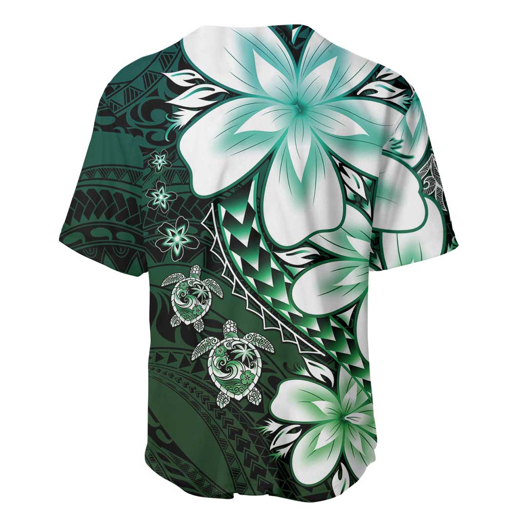 Polynesia Romantic Valentine Baseball Jersey Sea Turtle Couple With Aqua Gradient Plumeria LT05 - Polynesian Pride