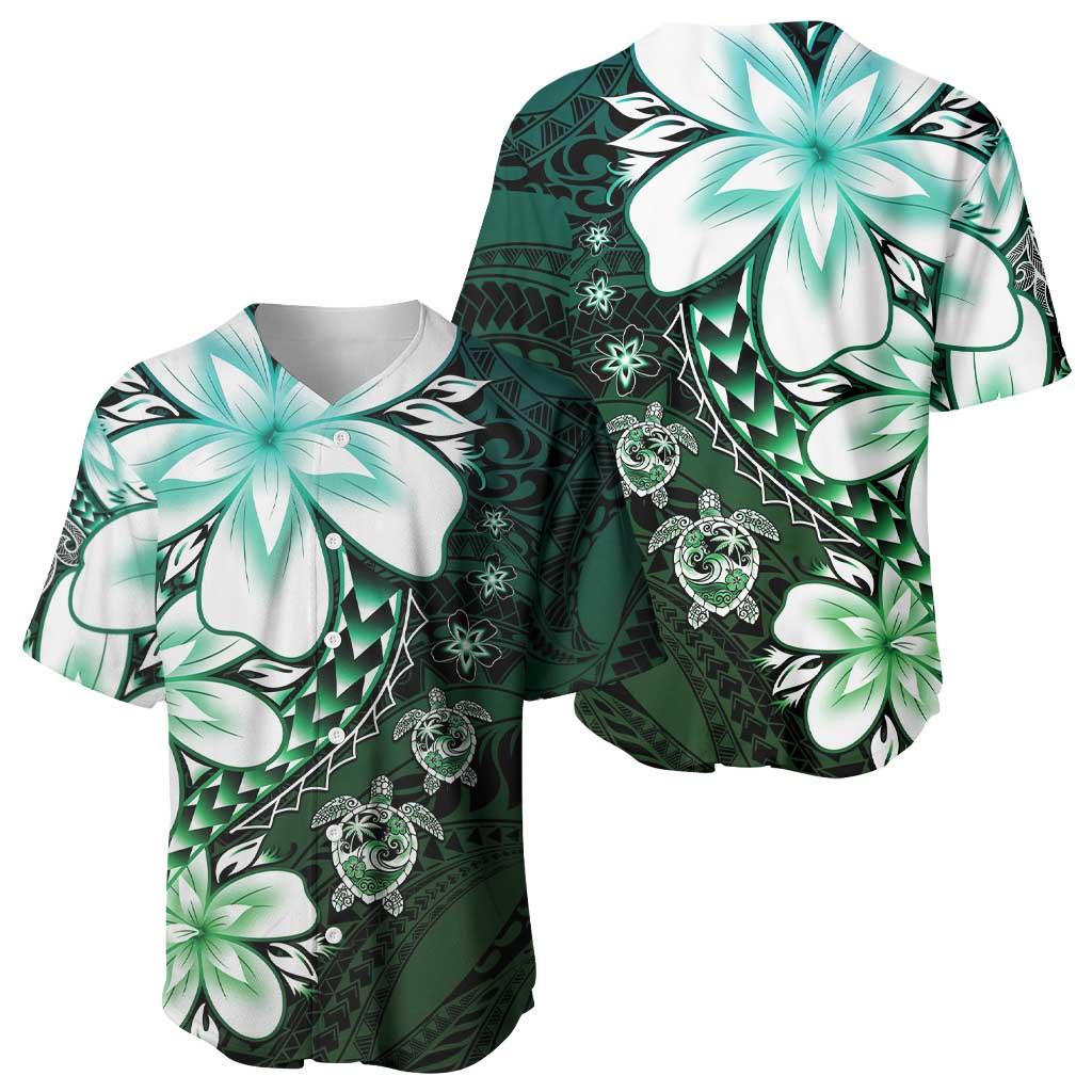 Polynesia Romantic Valentine Baseball Jersey Sea Turtle Couple With Aqua Gradient Plumeria LT05 - Polynesian Pride
