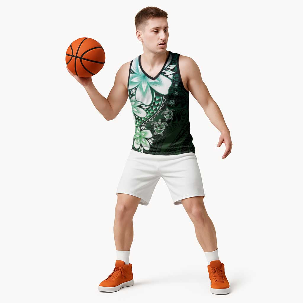Polynesia Romantic Valentine Basketball Jersey Sea Turtle Couple With Aqua Gradient Plumeria LT05 - Polynesian Pride