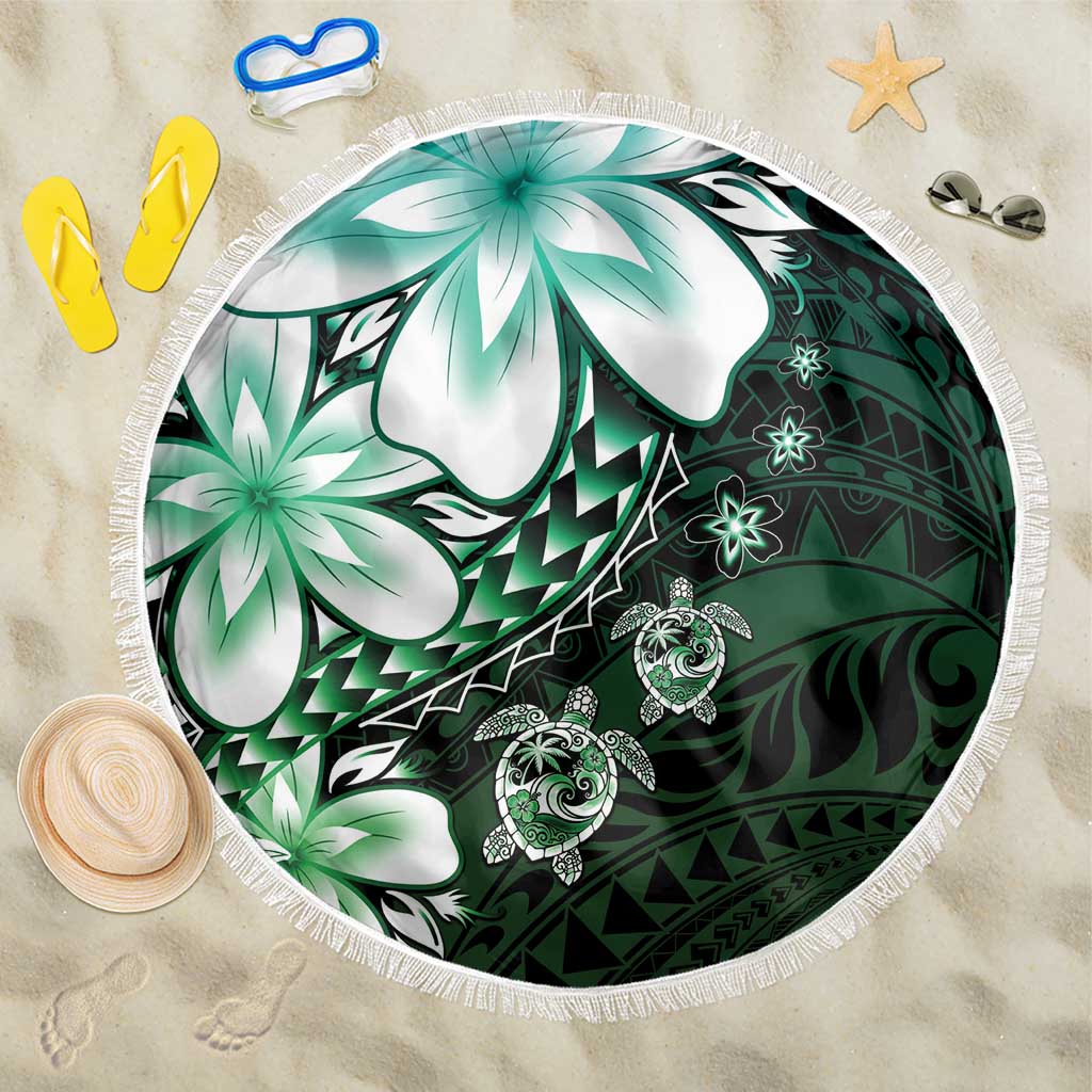 Polynesia Romantic Valentine Beach Blanket Sea Turtle Couple With Aqua Gradient Plumeria LT05 One Size 150cm Aqua - Polynesian Pride