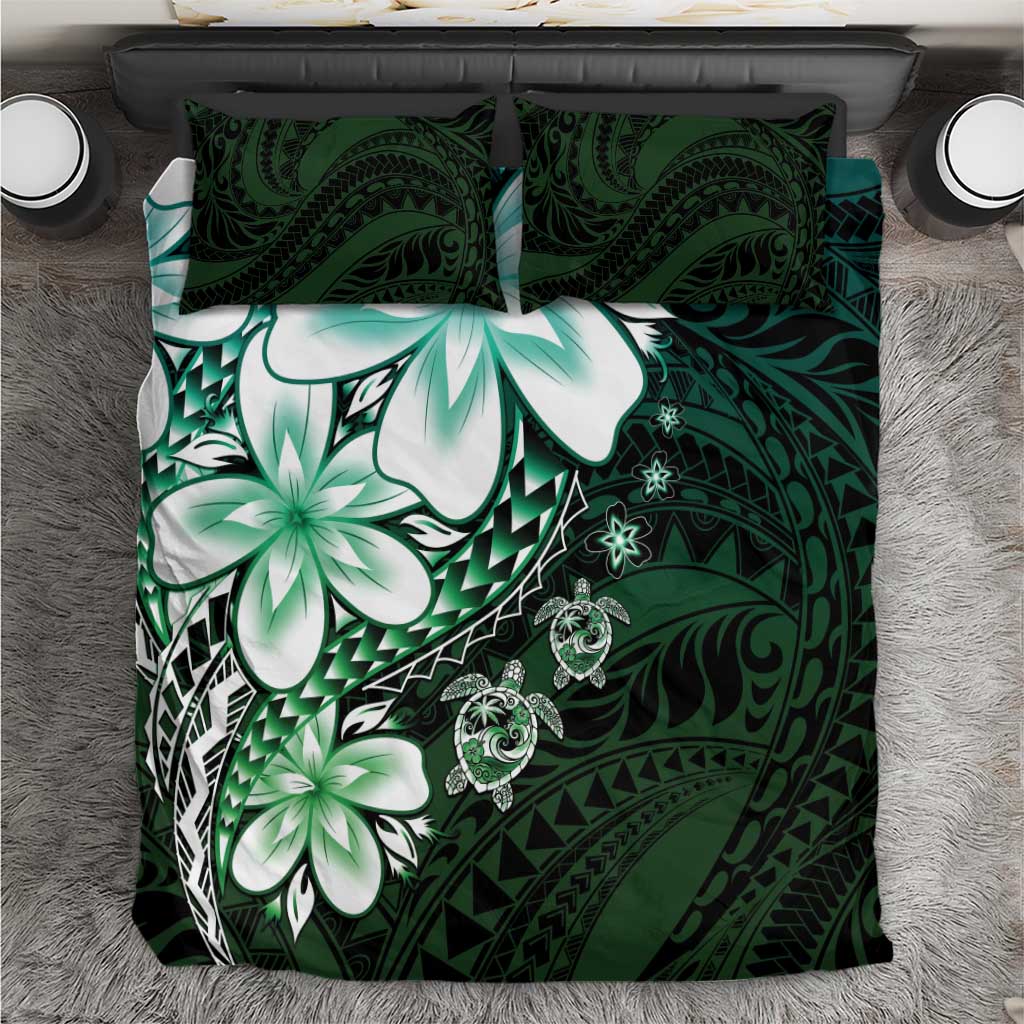 Polynesia Romantic Valentine Bedding Set Sea Turtle Couple With Aqua Gradient Plumeria LT05 Aqua - Polynesian Pride