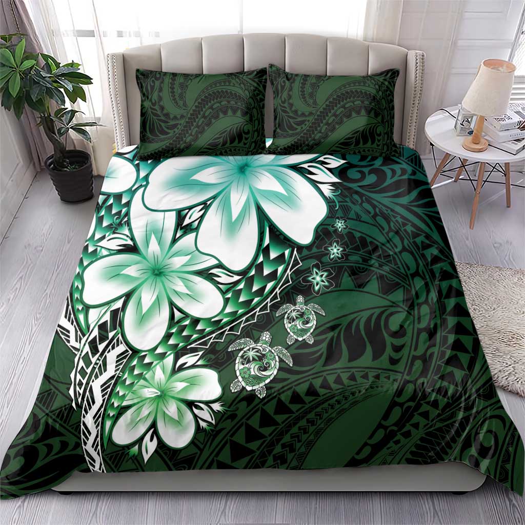 Polynesia Romantic Valentine Bedding Set Sea Turtle Couple With Aqua Gradient Plumeria LT05 - Polynesian Pride