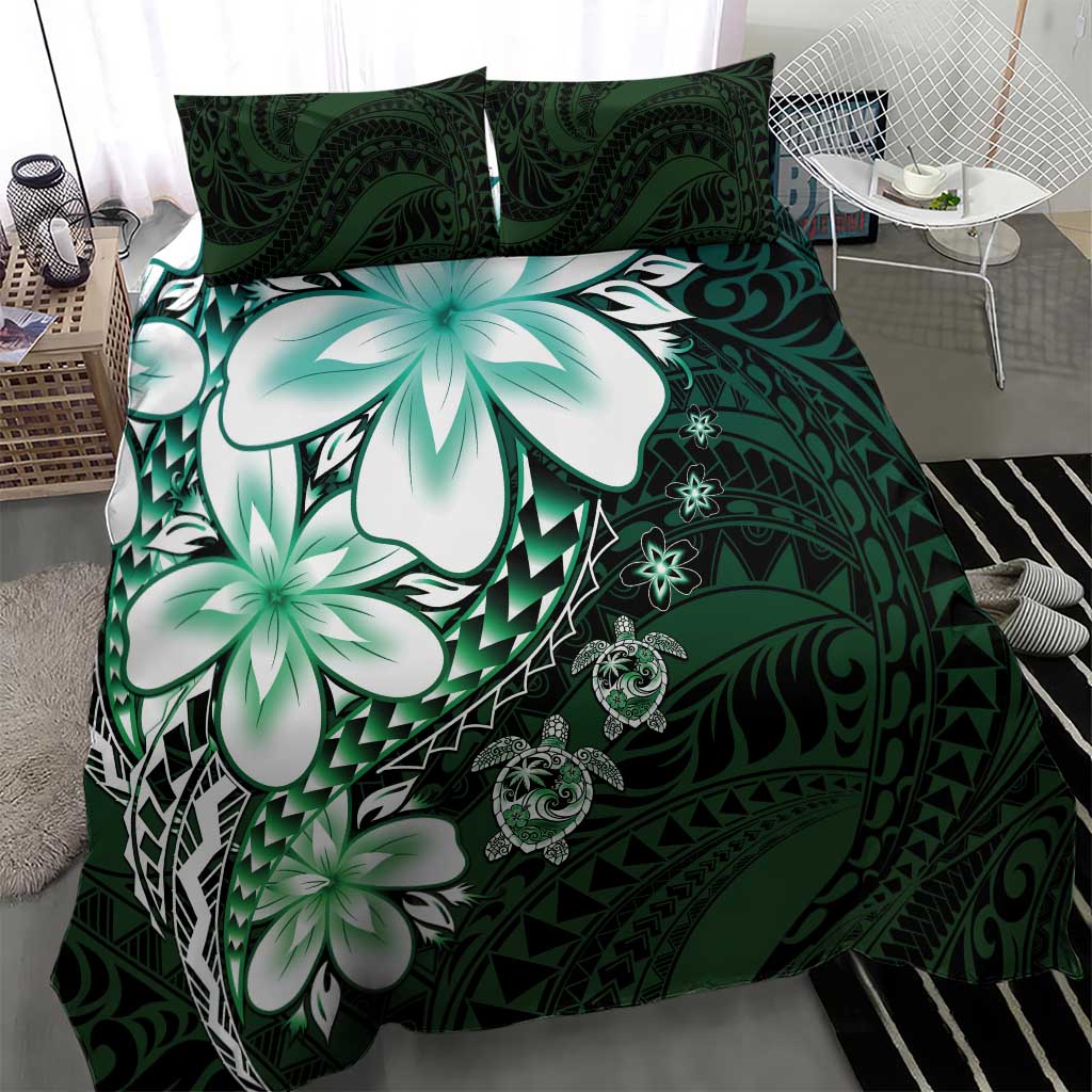 Polynesia Romantic Valentine Bedding Set Sea Turtle Couple With Aqua Gradient Plumeria LT05 - Polynesian Pride