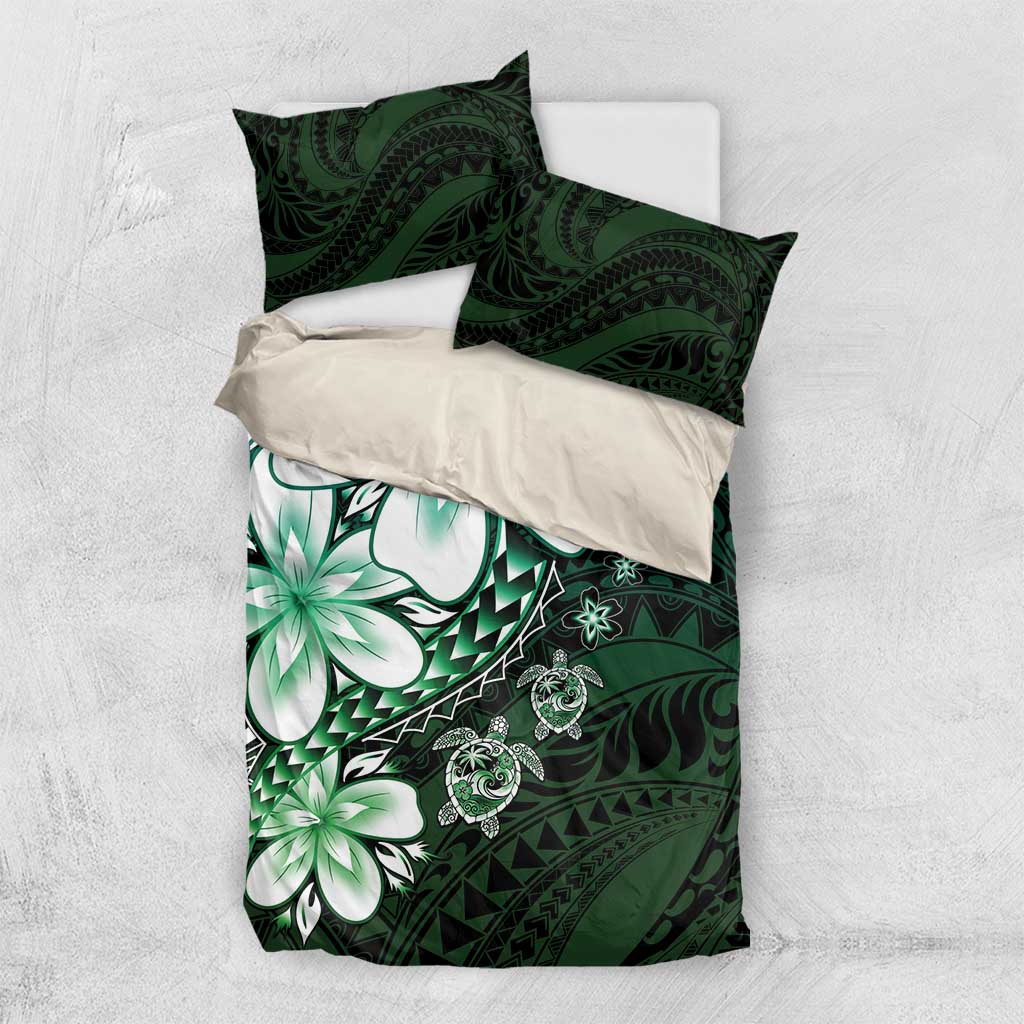 Polynesia Romantic Valentine Bedding Set Sea Turtle Couple With Aqua Gradient Plumeria LT05 US Twin 172cm x 218cm Aqua - Polynesian Pride