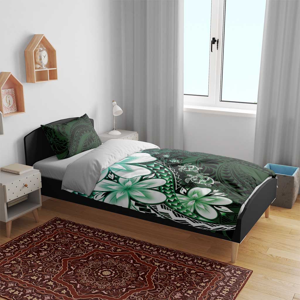 Polynesia Romantic Valentine Bedding Set Sea Turtle Couple With Aqua Gradient Plumeria LT05 - Polynesian Pride