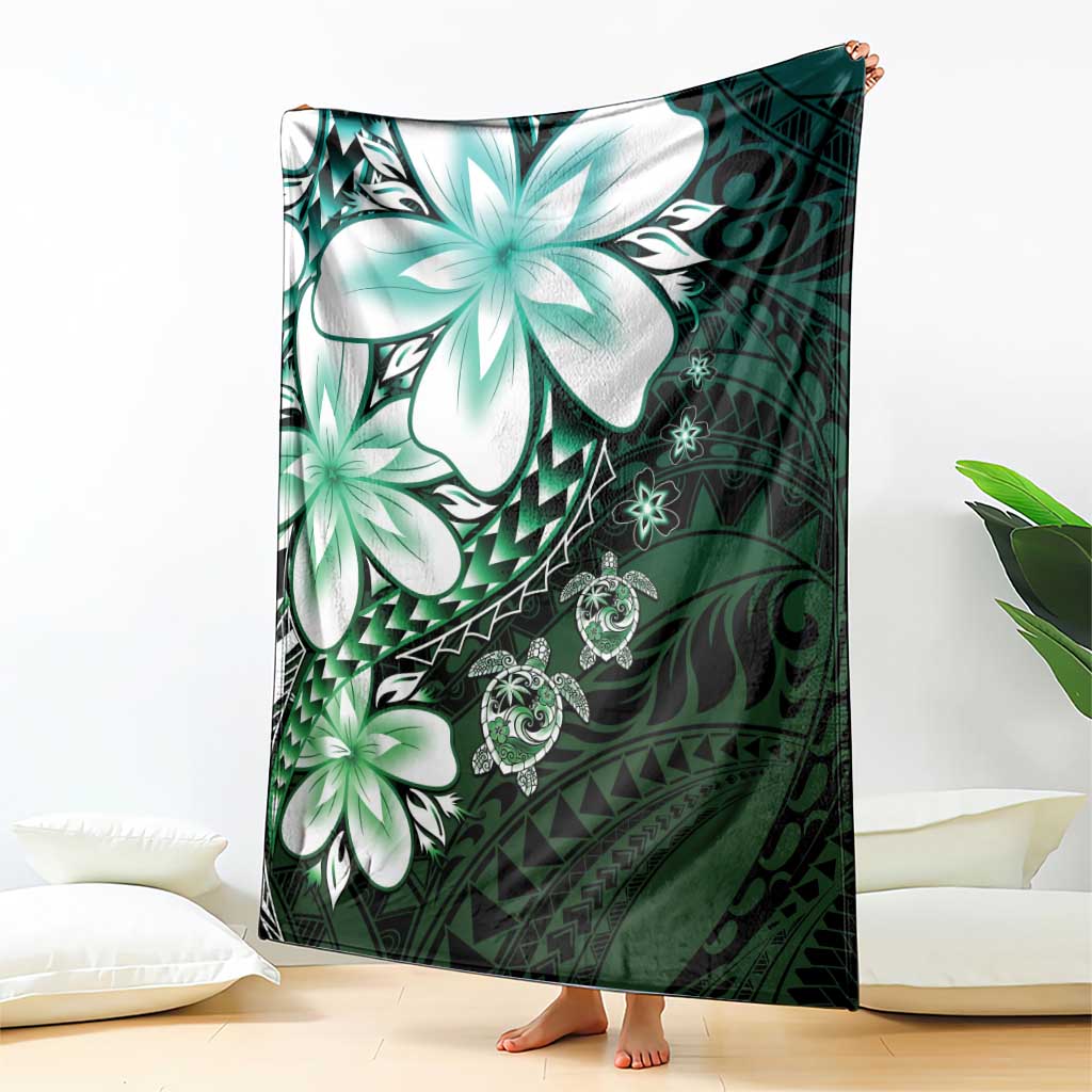 Polynesia Romantic Valentine Blanket Sea Turtle Couple With Aqua Gradient Plumeria LT05 - Polynesian Pride