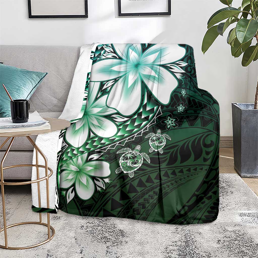 Polynesia Romantic Valentine Blanket Sea Turtle Couple With Aqua Gradient Plumeria LT05 - Polynesian Pride