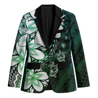 Polynesia Romantic Valentine Blazer Sea Turtle Couple With Aqua Gradient Plumeria LT05 Unisex Aqua - Polynesian Pride