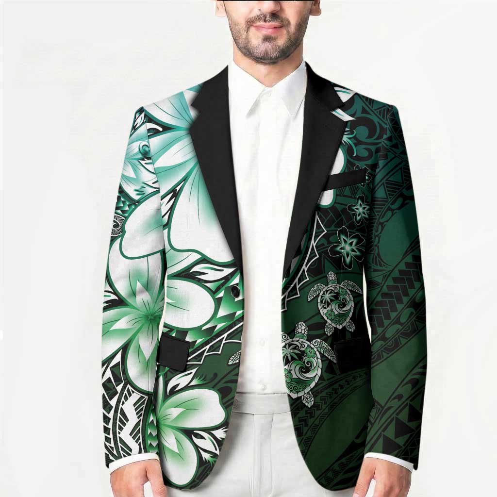 Polynesia Romantic Valentine Blazer Sea Turtle Couple With Aqua Gradient Plumeria LT05 - Polynesian Pride