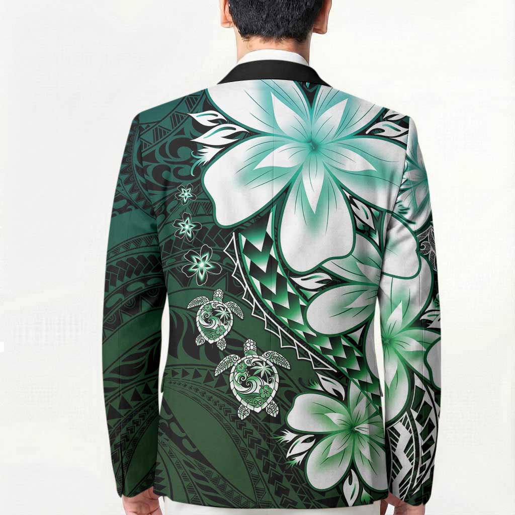 Polynesia Romantic Valentine Blazer Sea Turtle Couple With Aqua Gradient Plumeria LT05 - Polynesian Pride