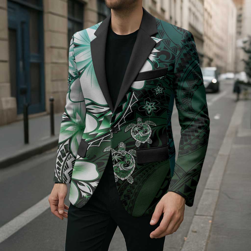Polynesia Romantic Valentine Blazer Sea Turtle Couple With Aqua Gradient Plumeria LT05 - Polynesian Pride