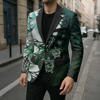Polynesia Romantic Valentine Blazer Sea Turtle Couple With Aqua Gradient Plumeria LT05 - Polynesian Pride