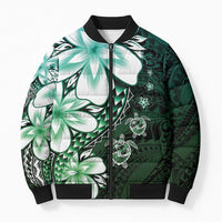 Polynesia Romantic Valentine Bomber Puffer Jacket Sea Turtle Couple With Aqua Gradient Plumeria LT05 Unisex Aqua - Polynesian Pride