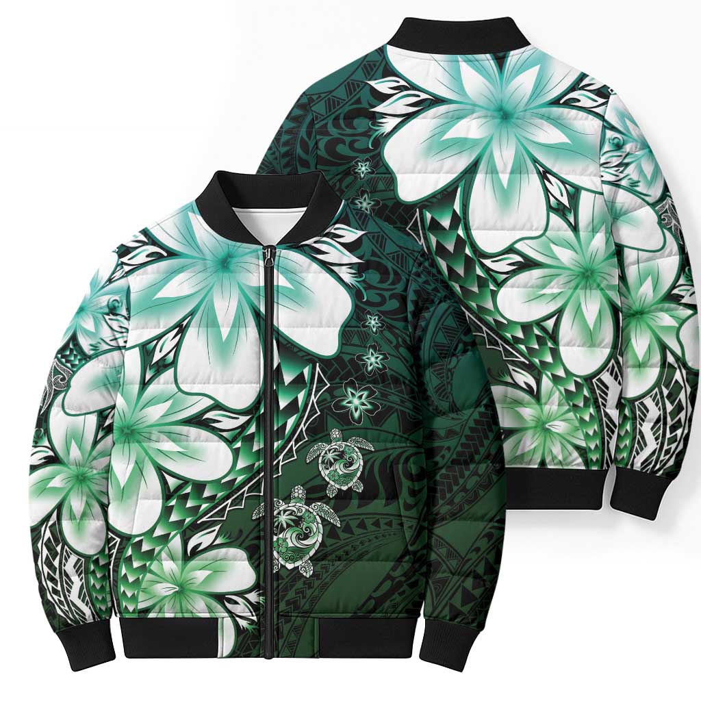 Polynesia Romantic Valentine Bomber Puffer Jacket Sea Turtle Couple With Aqua Gradient Plumeria LT05 - Polynesian Pride