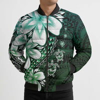 Polynesia Romantic Valentine Bomber Puffer Jacket Sea Turtle Couple With Aqua Gradient Plumeria LT05 - Polynesian Pride