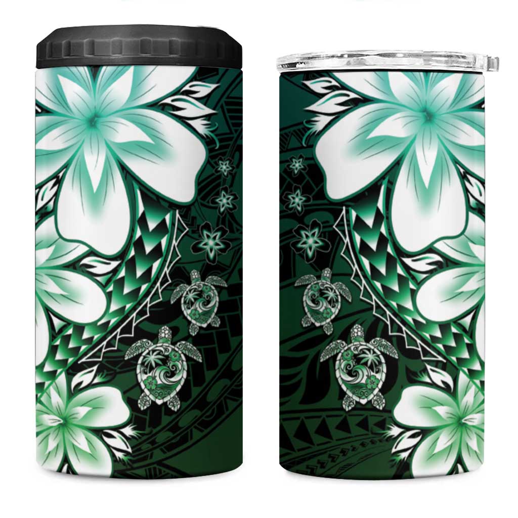 Polynesia Romantic Valentine 4 in 1 Can Cooler Tumbler Sea Turtle Couple With Aqua Gradient Plumeria LT05 One Size: 16 oz Aqua - Polynesian Pride