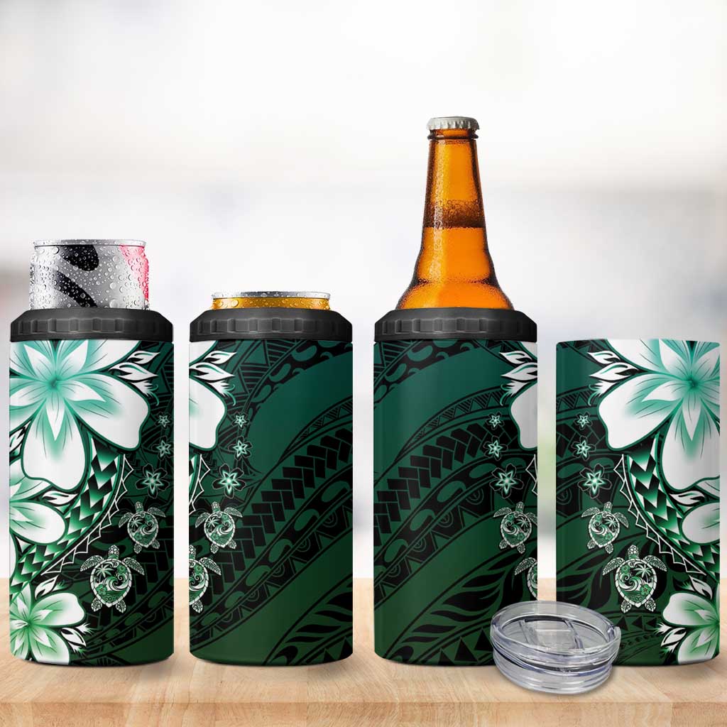 Polynesia Romantic Valentine 4 in 1 Can Cooler Tumbler Sea Turtle Couple With Aqua Gradient Plumeria LT05 - Polynesian Pride