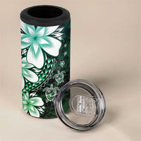 Polynesia Romantic Valentine 4 in 1 Can Cooler Tumbler Sea Turtle Couple With Aqua Gradient Plumeria LT05 - Polynesian Pride