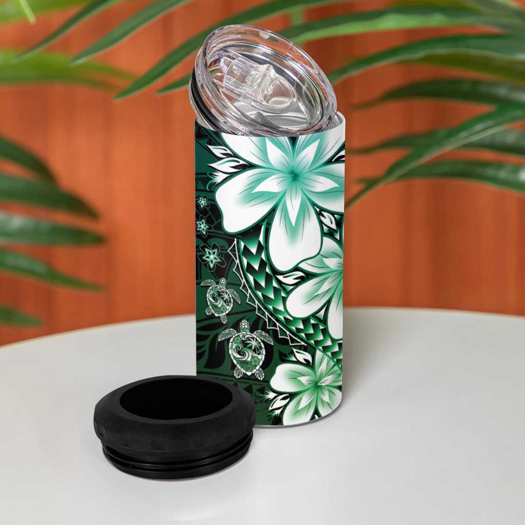 Polynesia Romantic Valentine 4 in 1 Can Cooler Tumbler Sea Turtle Couple With Aqua Gradient Plumeria LT05 - Polynesian Pride