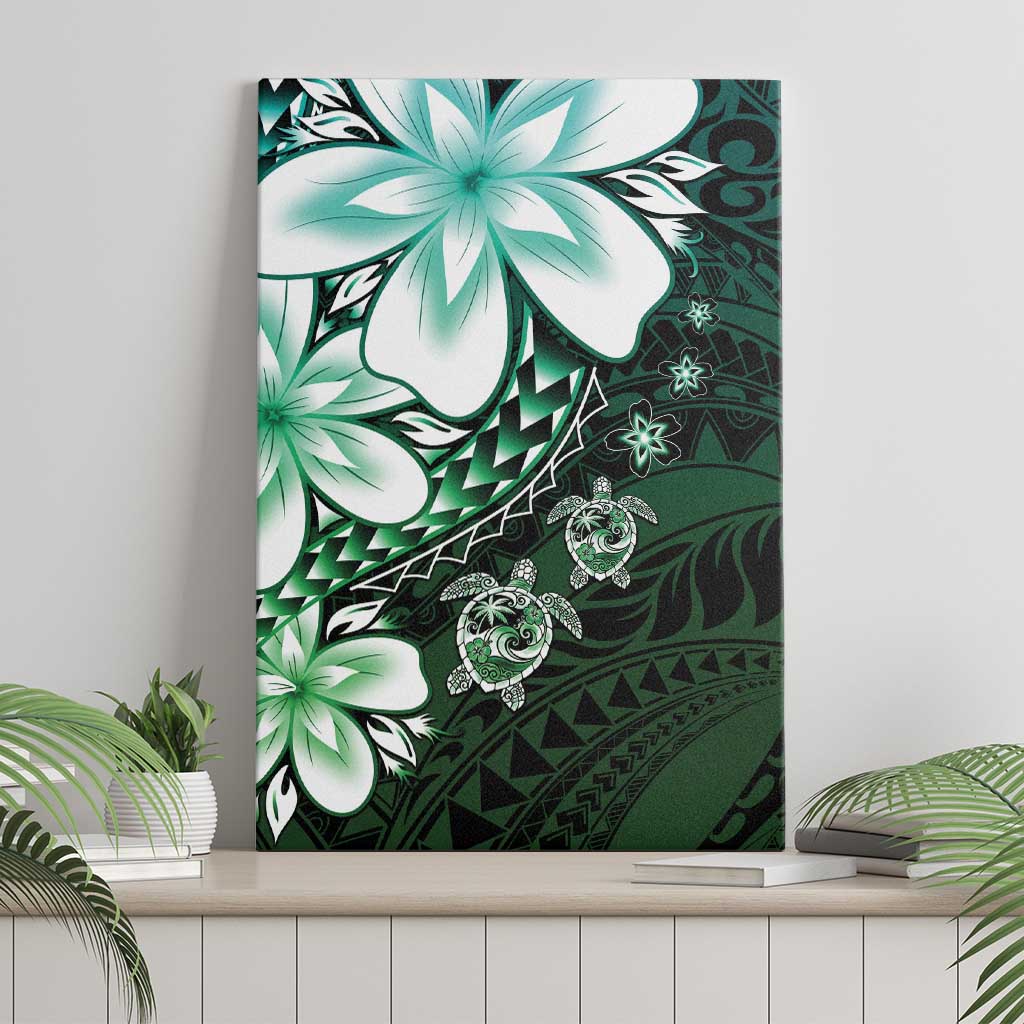Polynesia Romantic Valentine Canvas Wall Art Sea Turtle Couple With Aqua Gradient Plumeria LT05 - Polynesian Pride