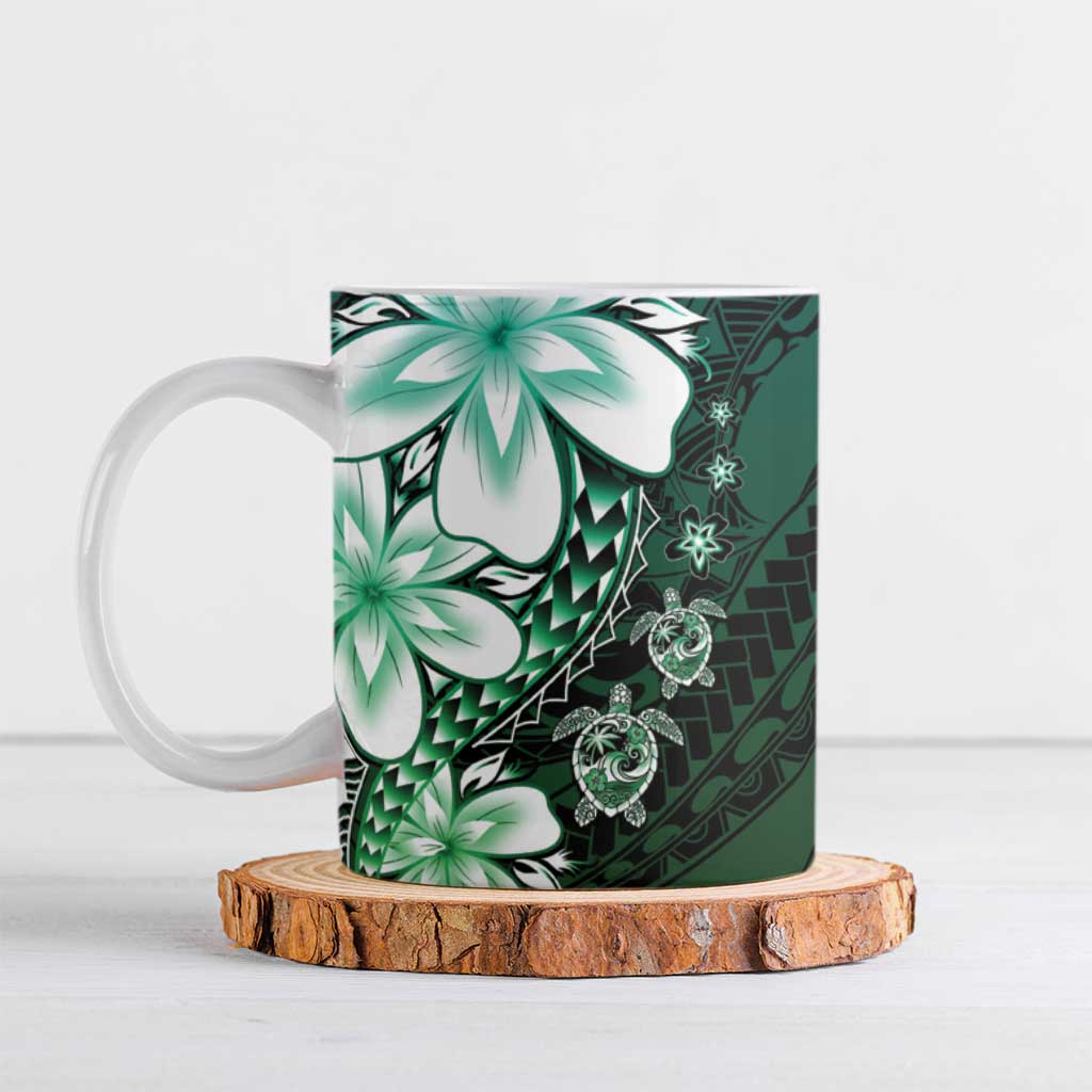Polynesia Romantic Valentine Ceramic Mug Sea Turtle Couple With Aqua Gradient Plumeria LT05 Aqua - Polynesian Pride