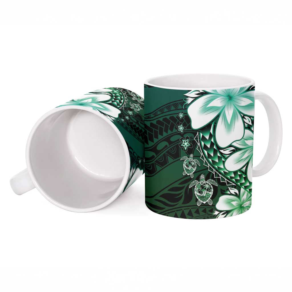 Polynesia Romantic Valentine Ceramic Mug Sea Turtle Couple With Aqua Gradient Plumeria LT05 - Polynesian Pride