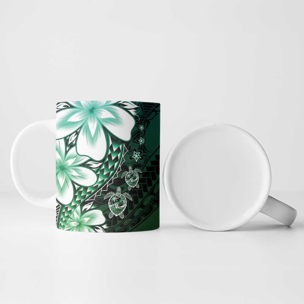 Polynesia Romantic Valentine Ceramic Mug Sea Turtle Couple With Aqua Gradient Plumeria LT05 - Polynesian Pride