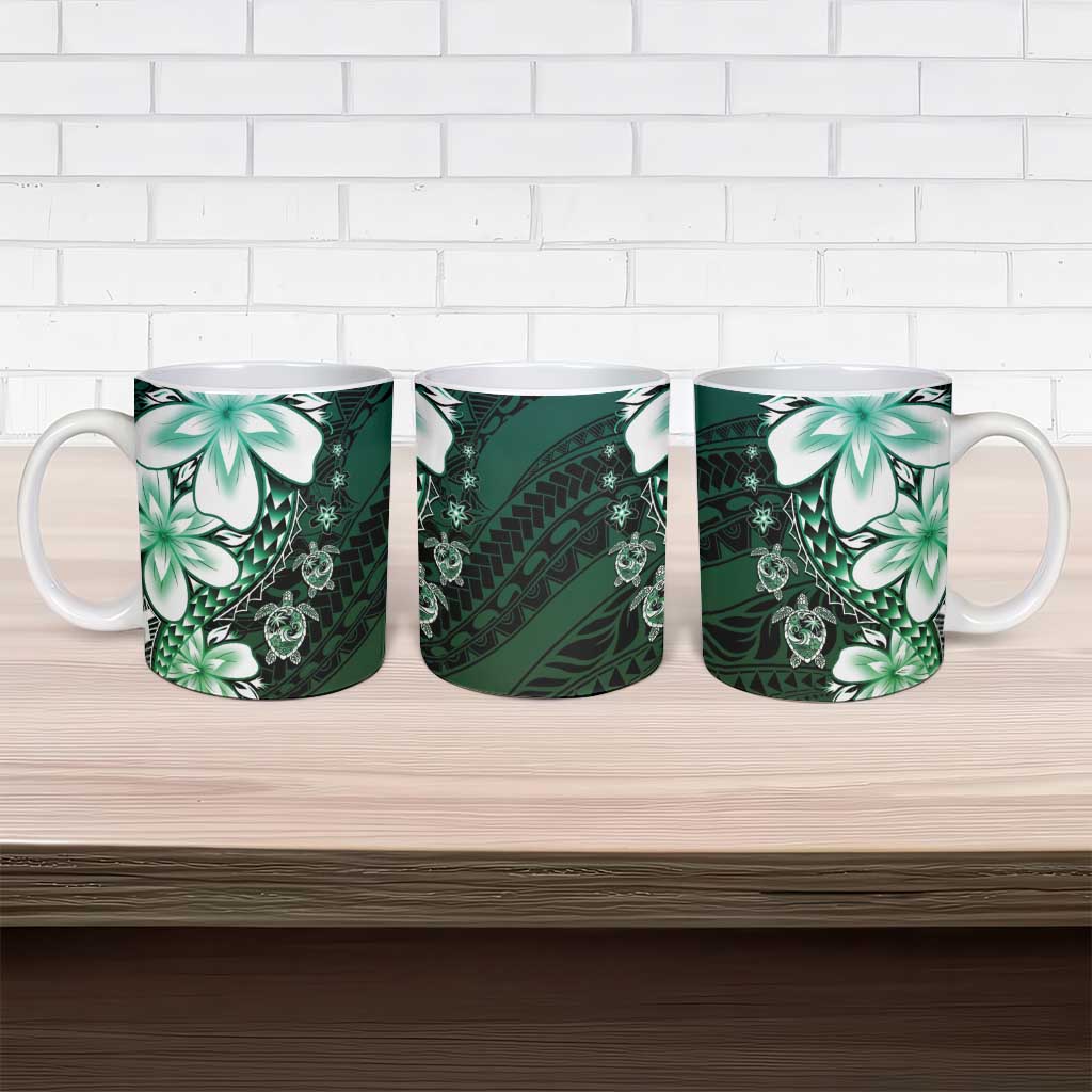 Polynesia Romantic Valentine Ceramic Mug Sea Turtle Couple With Aqua Gradient Plumeria LT05 - Polynesian Pride