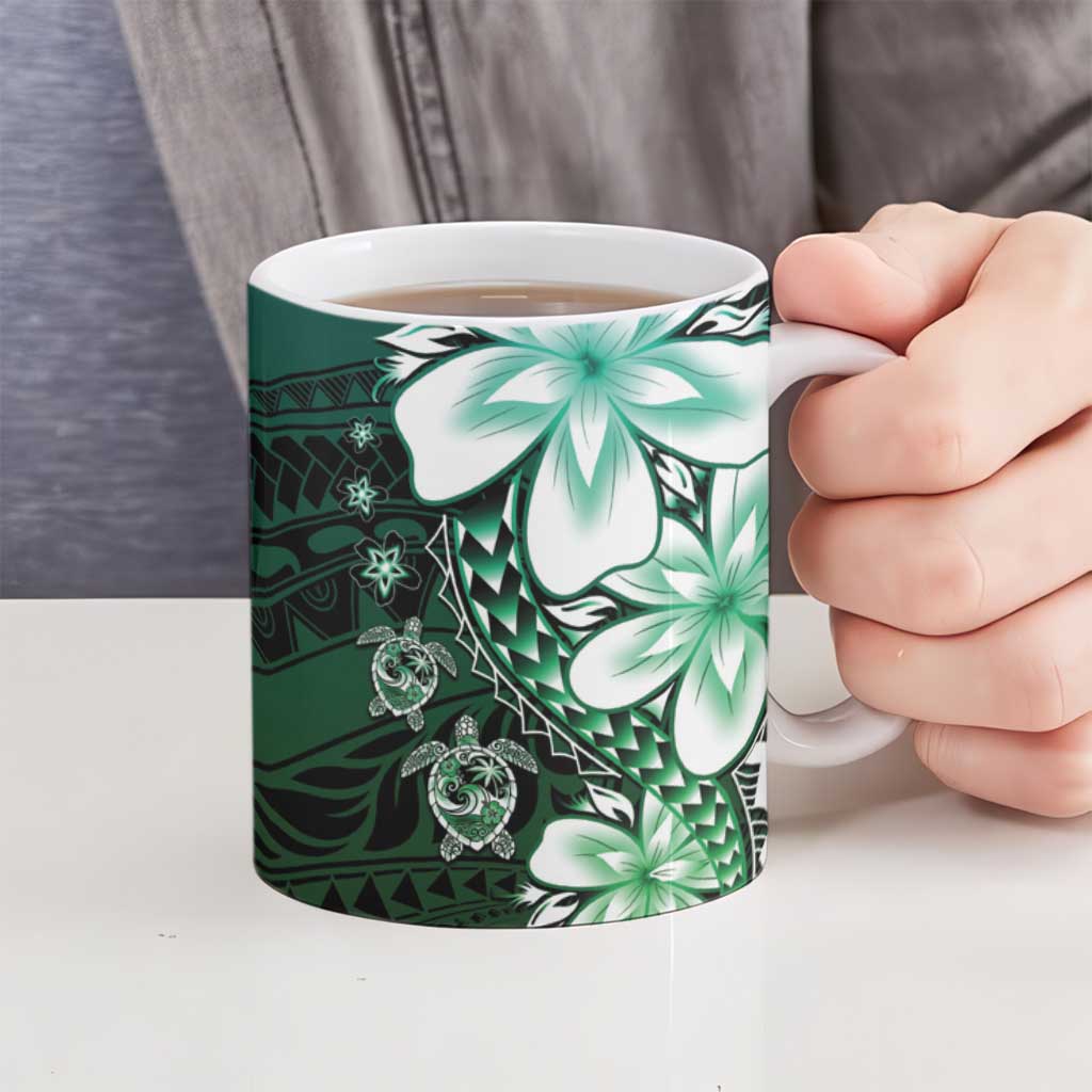 Polynesia Romantic Valentine Ceramic Mug Sea Turtle Couple With Aqua Gradient Plumeria LT05 - Polynesian Pride