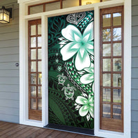 Polynesia Romantic Valentine Door Cover Sea Turtle Couple With Aqua Gradient Plumeria LT05 - Polynesian Pride
