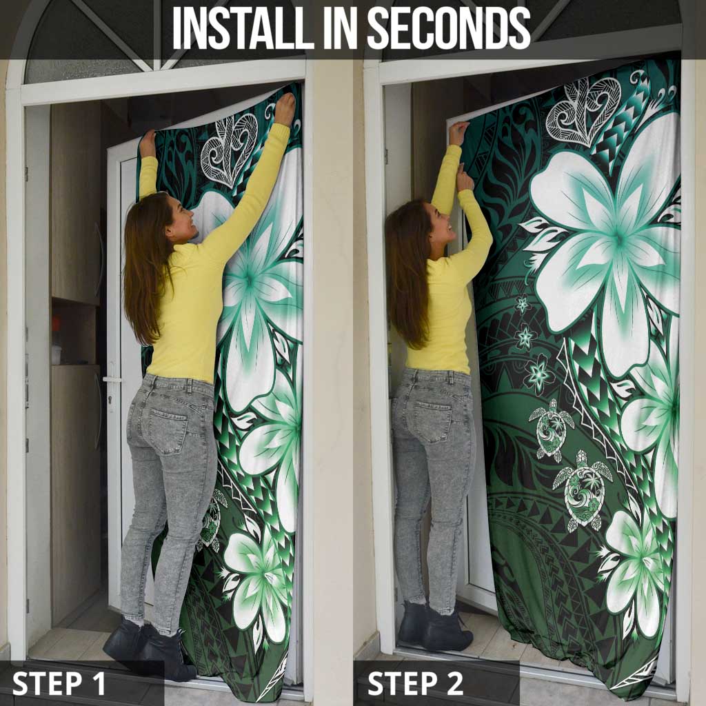 Polynesia Romantic Valentine Door Cover Sea Turtle Couple With Aqua Gradient Plumeria LT05 - Polynesian Pride