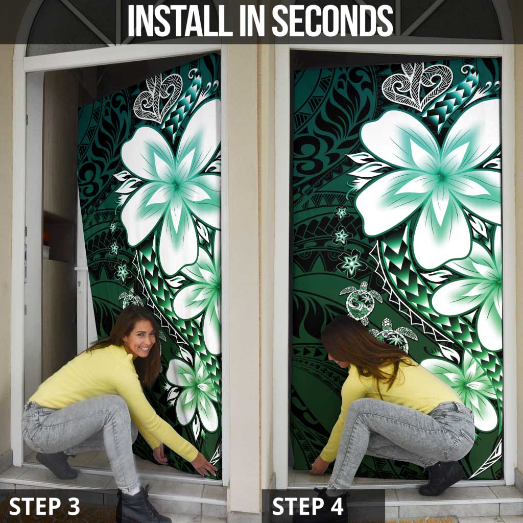 Polynesia Romantic Valentine Door Cover Sea Turtle Couple With Aqua Gradient Plumeria LT05 - Polynesian Pride