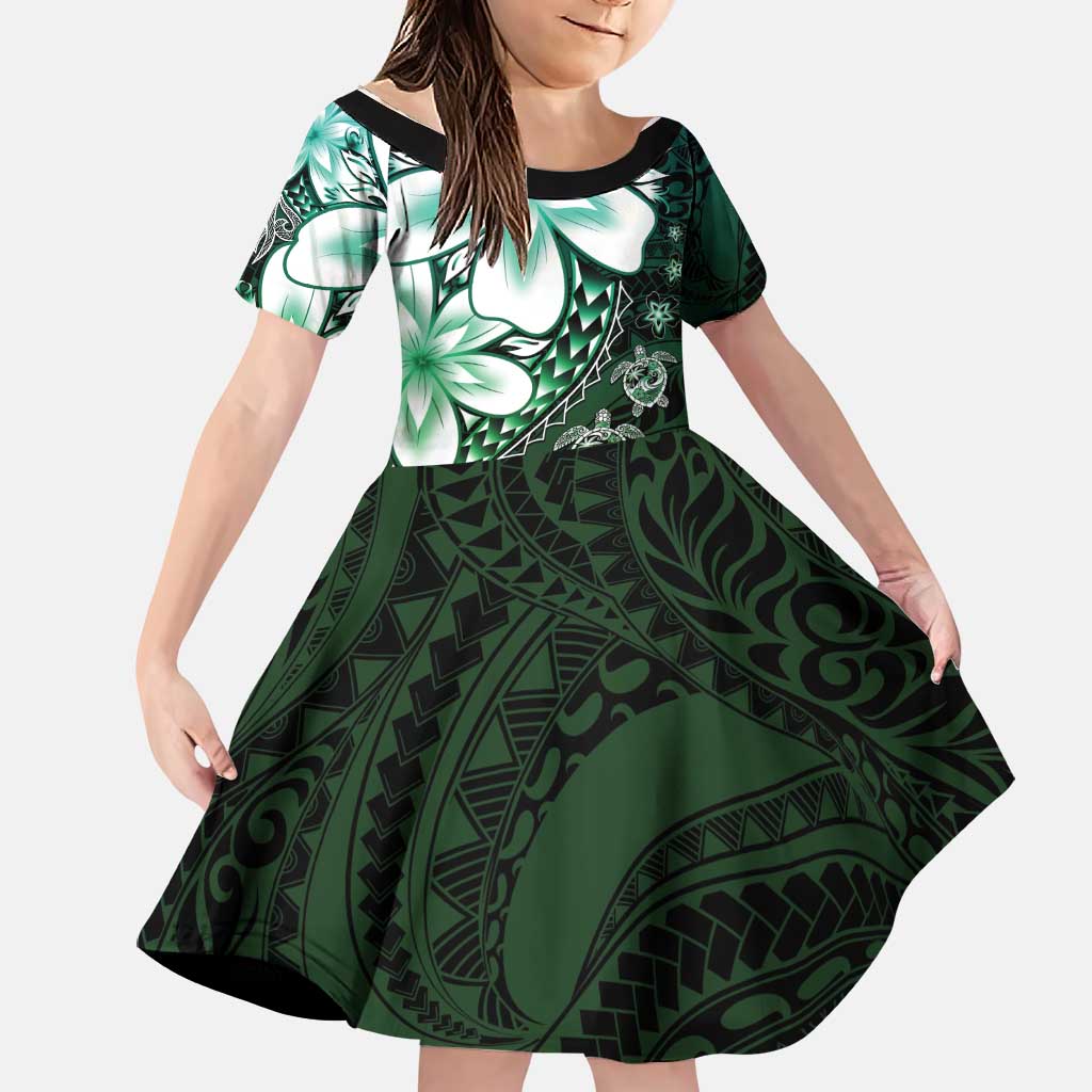 Polynesia Romantic Valentine Family Matching Off Shoulder Short Dress and Hawaiian Shirt Sea Turtle Couple With Aqua Gradient Plumeria