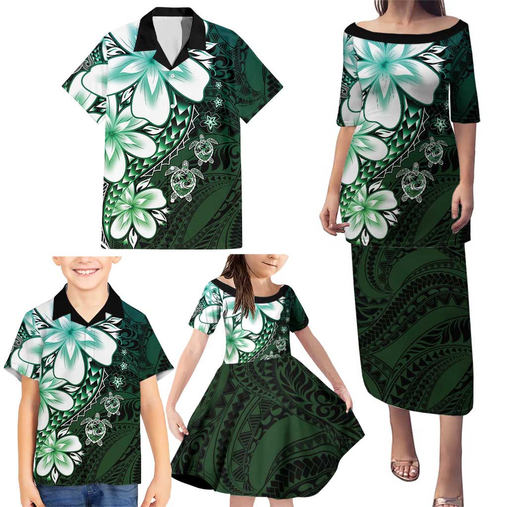 Polynesia Romantic Valentine Family Matching Puletasi and Hawaiian Shirt Sea Turtle Couple With Aqua Gradient Plumeria LT05 - Polynesian Pride
