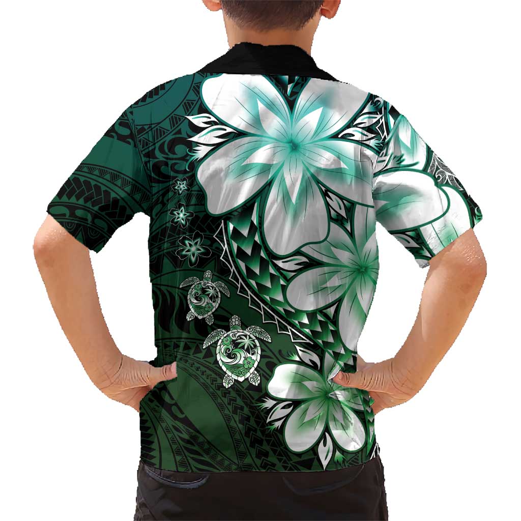 Polynesia Romantic Valentine Family Matching Summer Maxi Dress and Hawaiian Shirt Sea Turtle Couple With Aqua Gradient Plumeria