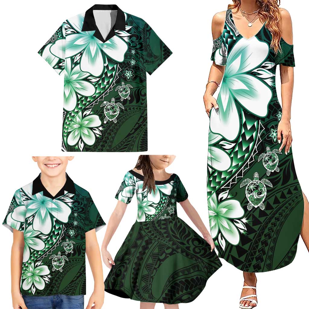 Polynesia Romantic Valentine Family Matching Summer Maxi Dress and Hawaiian Shirt Sea Turtle Couple With Aqua Gradient Plumeria LT05 - Polynesian Pride