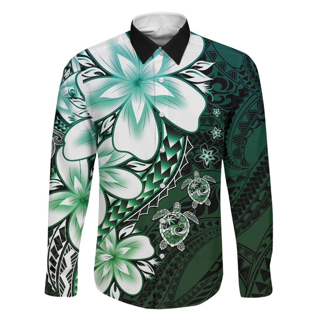 Polynesia Romantic Valentine Family Matching Summer Maxi Dress and Hawaiian Shirt Sea Turtle Couple With Aqua Gradient Plumeria