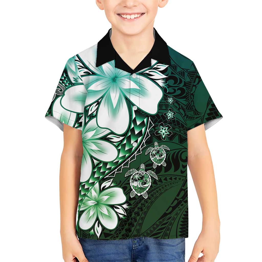 Polynesia Romantic Valentine Family Matching Tank Maxi Dress and Hawaiian Shirt Sea Turtle Couple With Aqua Gradient Plumeria