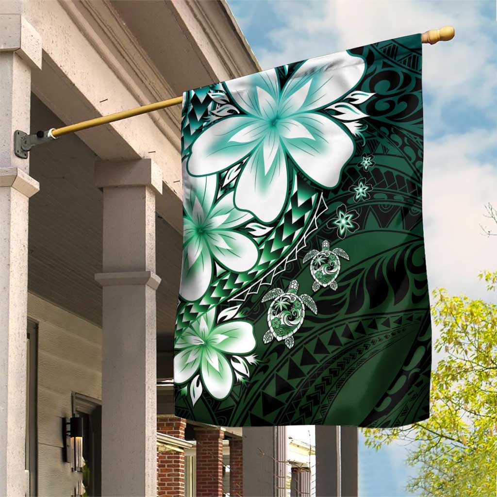 Polynesia Romantic Valentine Garden Flag Sea Turtle Couple With Aqua Gradient Plumeria LT05 House Flag Aqua - Polynesian Pride