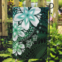 Polynesia Romantic Valentine Garden Flag Sea Turtle Couple With Aqua Gradient Plumeria
