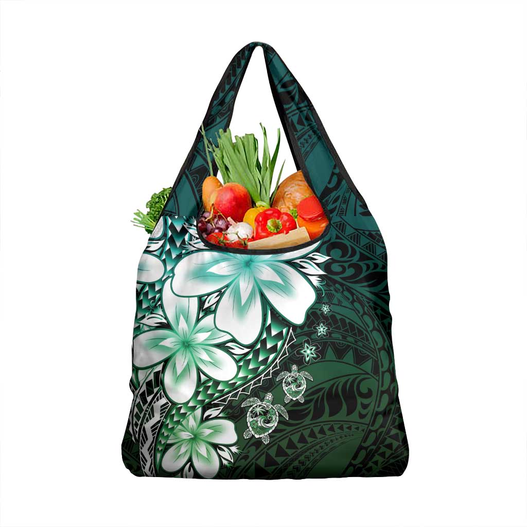 Polynesia Romantic Valentine Grocery Bag Sea Turtle Couple With Aqua Gradient Plumeria LT05 1-pack One Size Aqua - Polynesian Pride