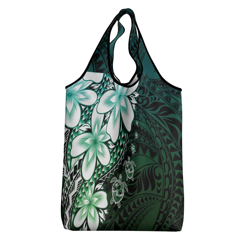 Polynesia Romantic Valentine Grocery Bag Sea Turtle Couple With Aqua Gradient Plumeria LT05 - Polynesian Pride